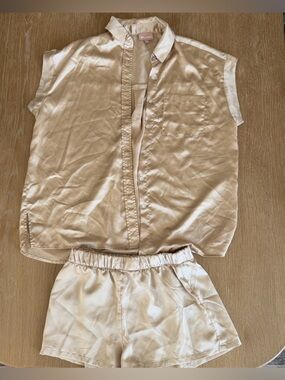 Show Me Your MuMu Cream Satin Pajama Top & Shorts Set